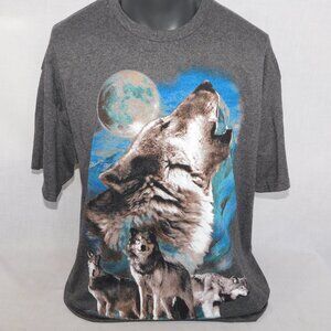 Gray Howling Wolves Wolf Moon Graphic Short Sleeve Shirt Mens 3XL Wildlife